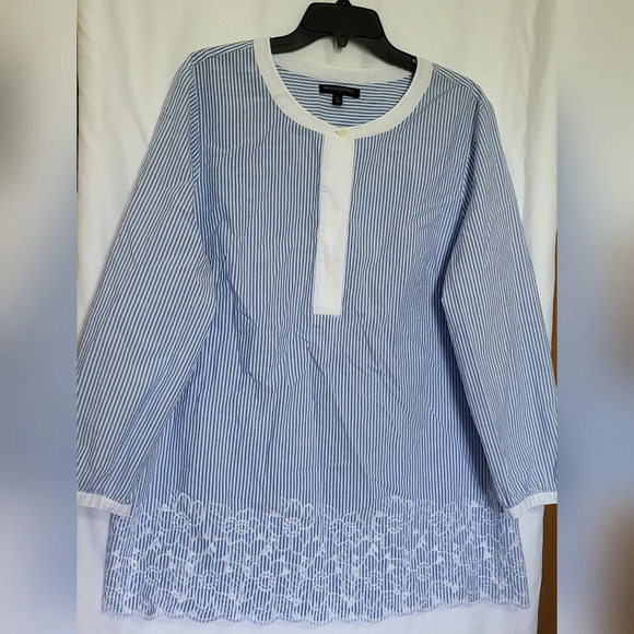 Banana Republic Women's Blue & White Striped Embroidered Flower Tunic‎ Top Sz XL - Picture 1 of 6